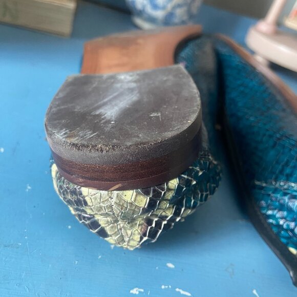 SAM EDELMAN Women's US8.5 Blue Leather Snakeskin-embossed Loraine Loafer - Picture 7 of 7